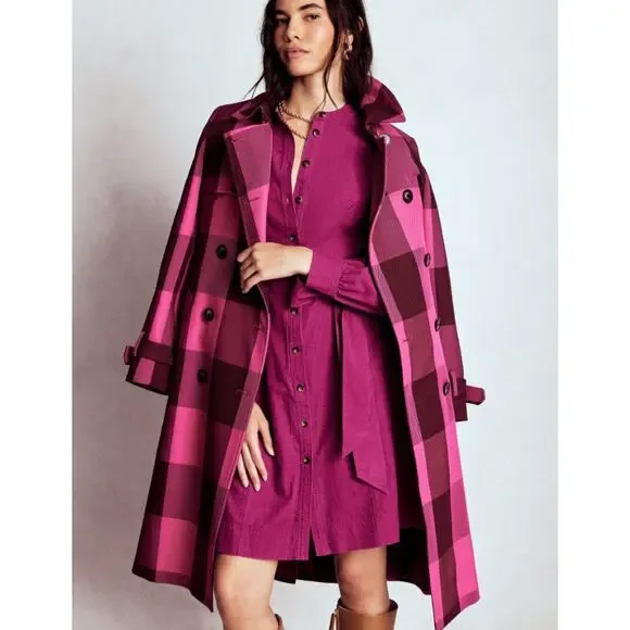 Boden 4P Cheltenham Trench Coat Pink Peony, Chestnut Gingham - Picture 3 of 11